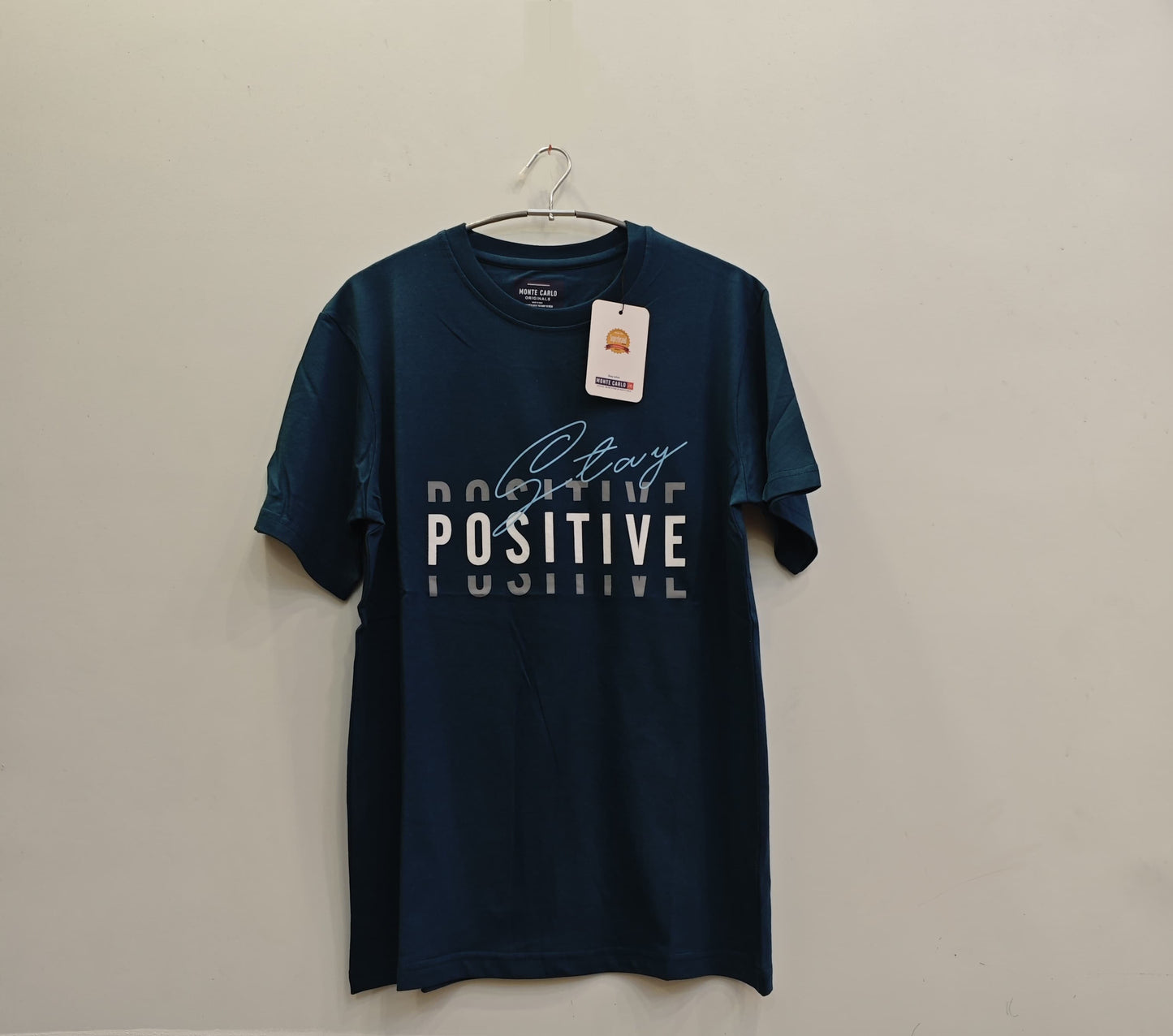 Monte Carlo Men's Graphic T-Shirt – Stay Positive Print (Navy Blue)