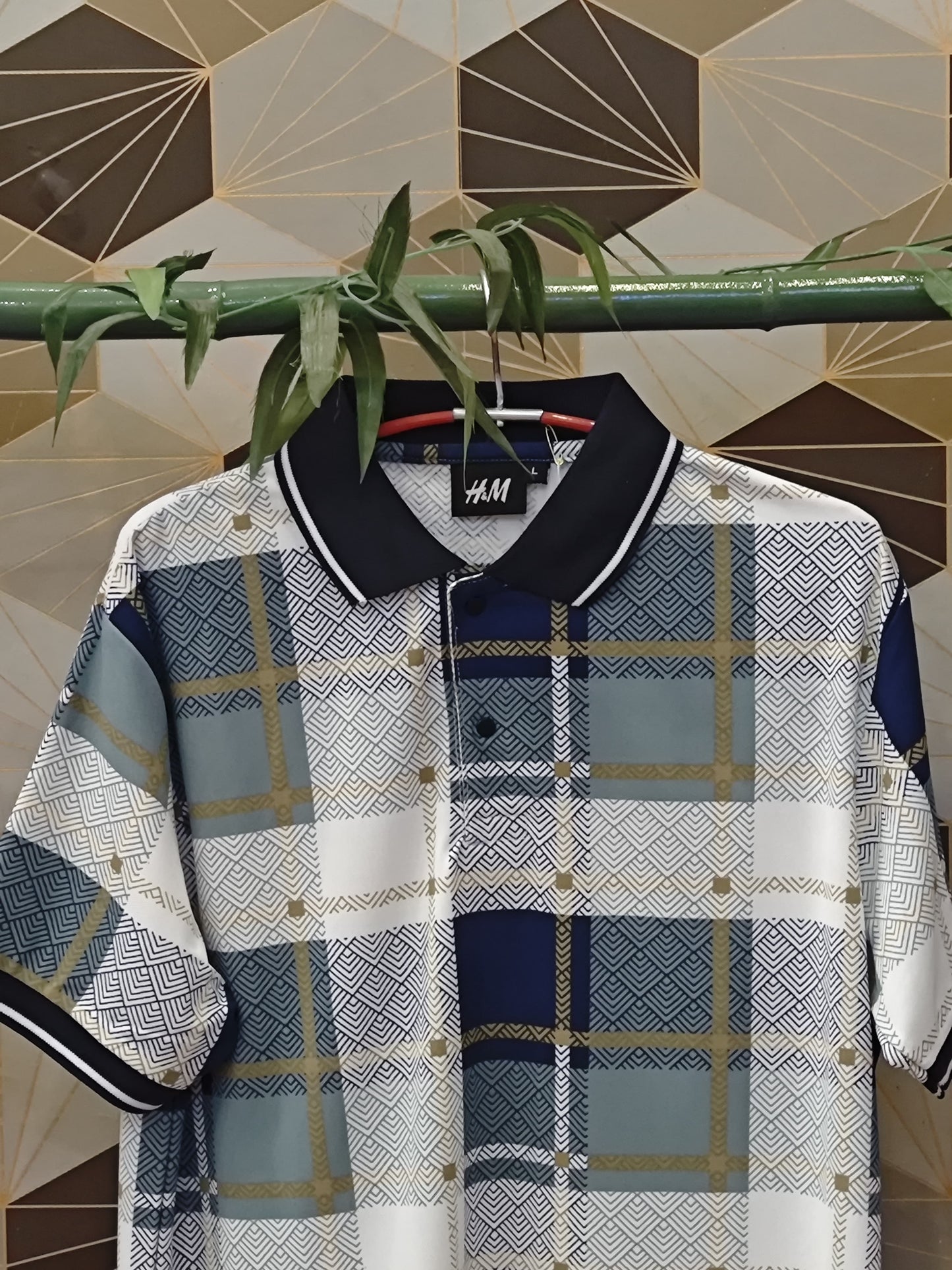 Men’s Designer Geometric Check Polo T-Shirt