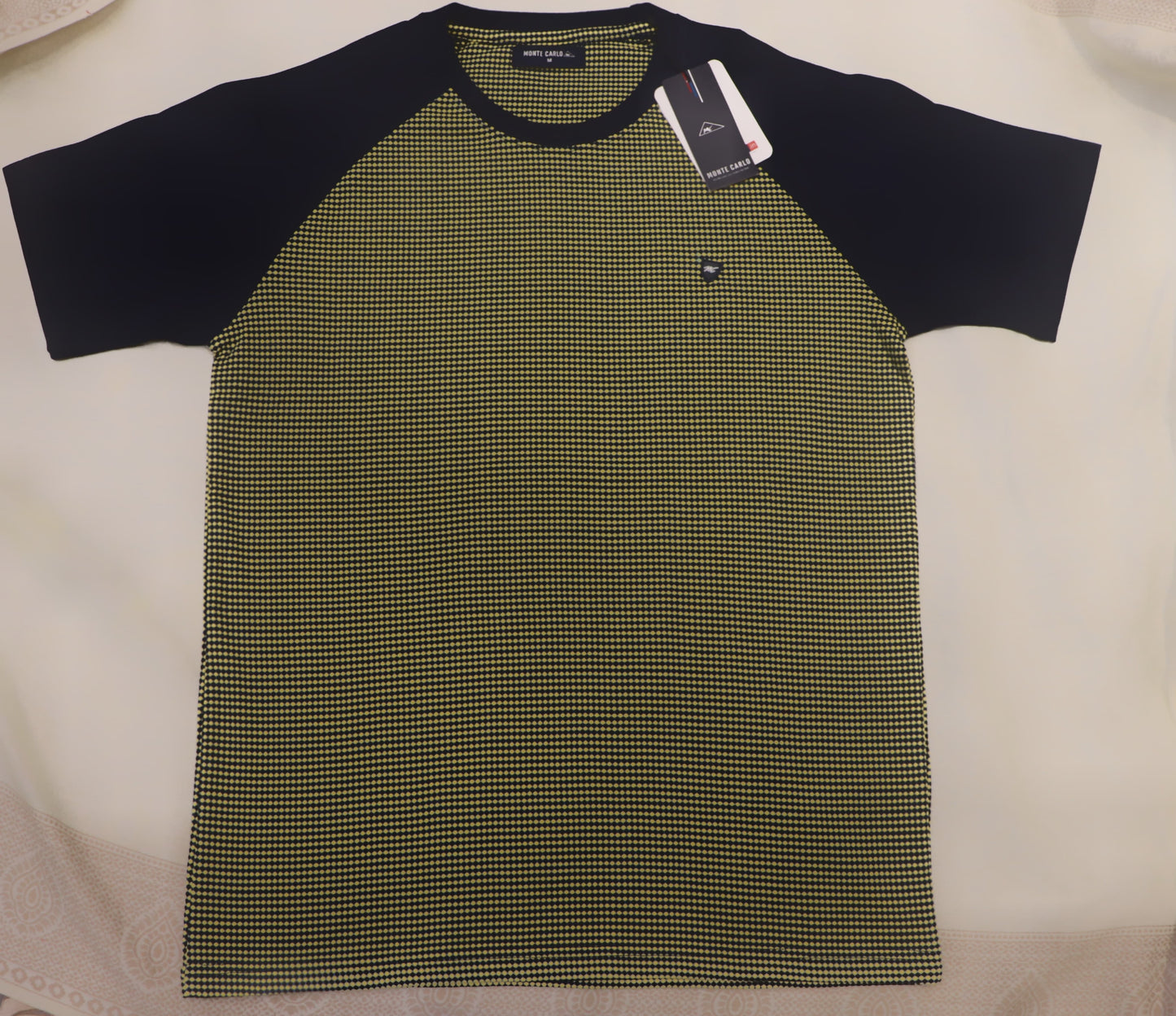 MONTE CARLO Men's Knitted Cotton T-Shirt – Navy & Beige