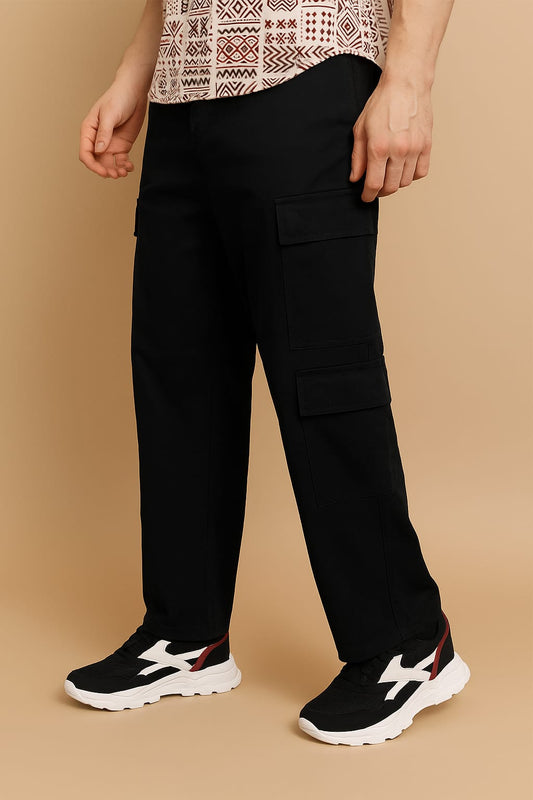 Men’s Black Multi-Pocket Cargo Pants – Rugged, Comfortable & Stylish