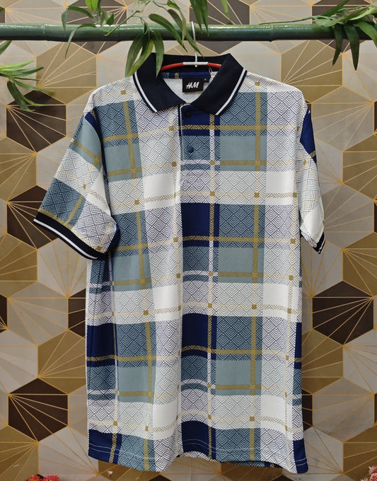 Men’s Designer Geometric Check Polo T-Shirt