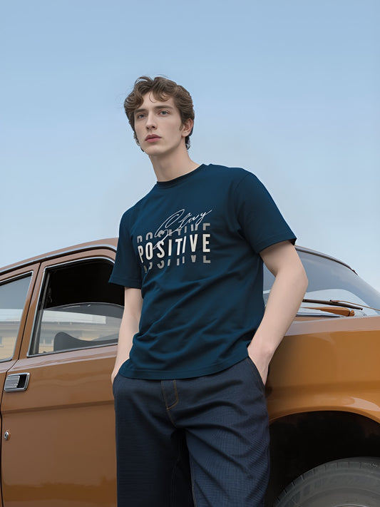 Monte Carlo Men's Graphic T-Shirt – Stay Positive Print (Navy Blue)
