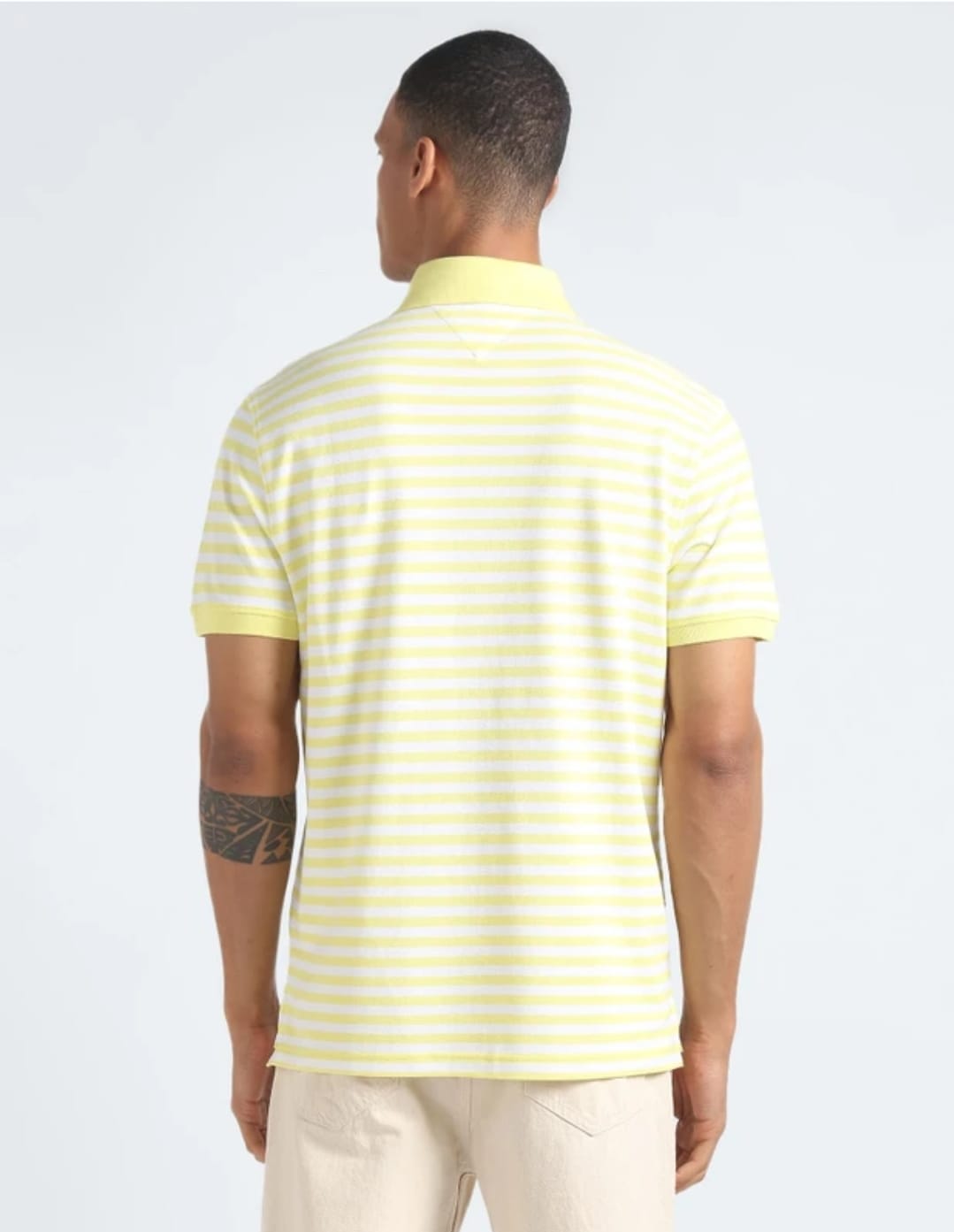 TOMMY HILFIGER Men’s White & Yellow Striped Polo T-Shirt