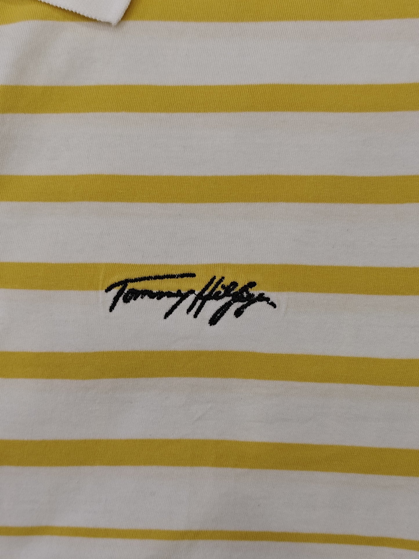 TOMMY HILFIGER Men’s White & Yellow Striped Polo T-Shirt