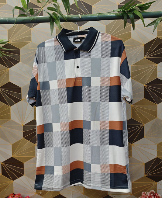 Men’s Rust & Grey Bold Checked Polo T-Shirt