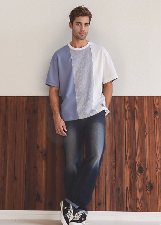 OCTAVE Men's Colorblock Striped Casual T-Shirt